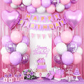 Pink Purple Birthday Decorations for Girls,Happy Birthday Party Decorations for Women,Pink Fringe Curtain Happy Birthday Banner Confetti Balloons Purple Heart Foil Balloons for Birthday Princess Party