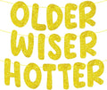 Pre-Strung Happy Birthday Banner Birthday Sign NO DIY Glitter Older Wiser Hotter Banner for Women Men 30th 40th 50th 60th 70th 80th Funny Gold Birthday Decorations (Gold)