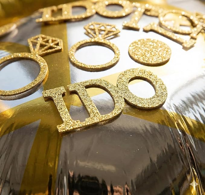 Engagement Party Decorations Set - 2 Giant Diamond Ring Balloons + Gold Confetti Table Scatter, Engagement & Wedding Party Supplies for Bridal Shower, Bachelorette, Anniversary Celebration
