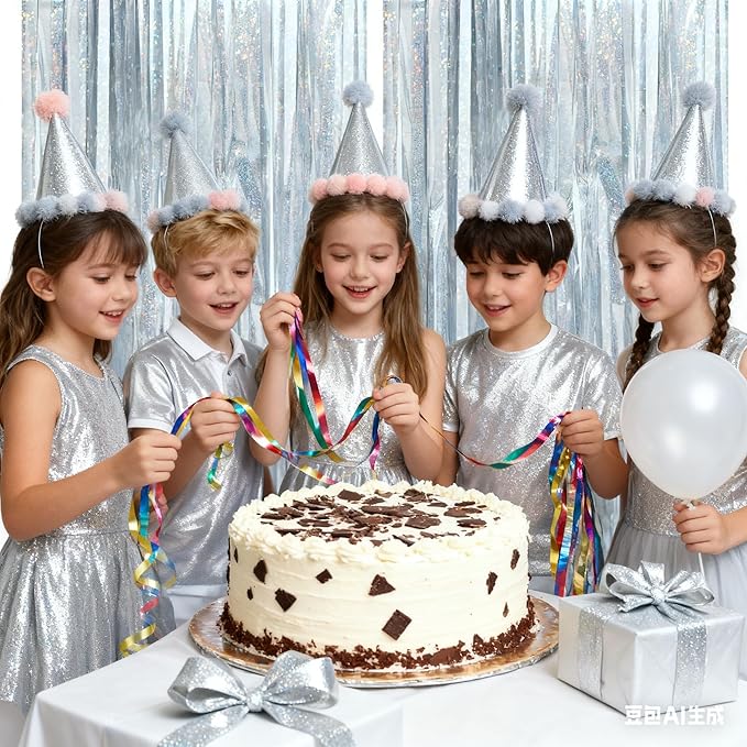 Silver Glitter Foil Backdrop 2 Pack for Birthday, Baby Shower, Wedding Engagement, Holiday Celebration Party Decorations, 3.3 FT x 6.5 FT, Silver
