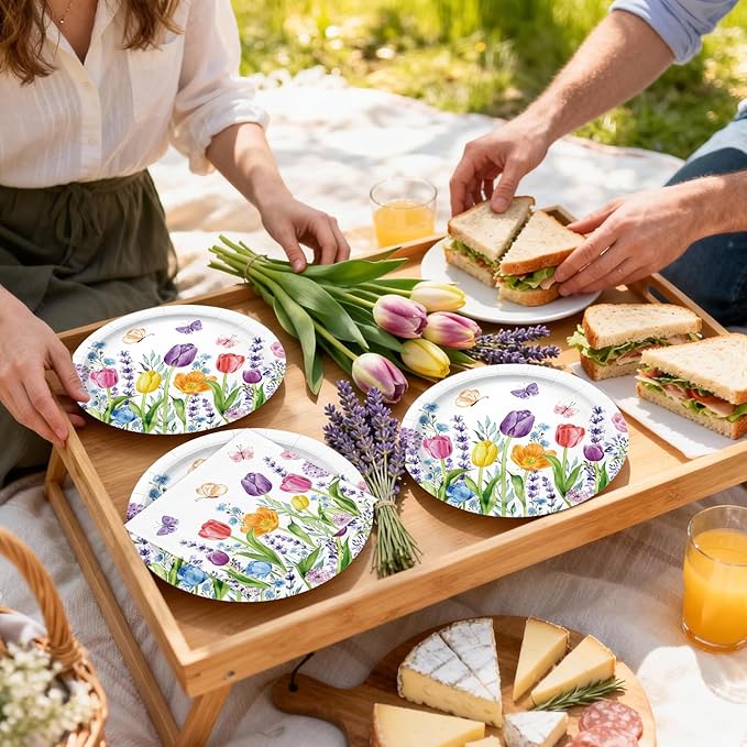 40Pcs Tulip Plates and Napkins Party Supplies, Disposable Spring Floral Plates Napkins Tableware Set for Picnic Wedding Baby Shower Bridal Shower Birthday Tea Party Decorations (Tulip)