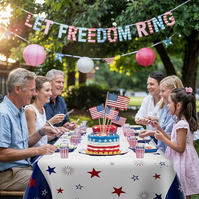 Patriotic Tablecloth Decorations for 4th of July Independence Day, American Flag Plastic Disposable Rectangle Memorial Day Table Cover for Patriotic Themed Party Supplies, 54 x 108 Inch,3 Pack