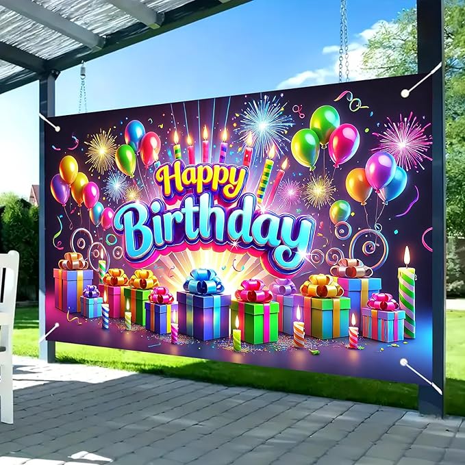 Nuxovilar Vibrant "Happy Birthday" Party Banner - Large 71"x43" Birthday Backdrop, Yard Sign, Colorful Decorations for All Ages, Indoor & Outdoor