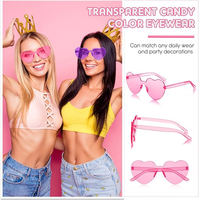 TOODOO 10 Pairs Heart Shaped Sunglasses Rainbow Sunglasses Candy Color Rimless Glasses for Women Girl Party Favor