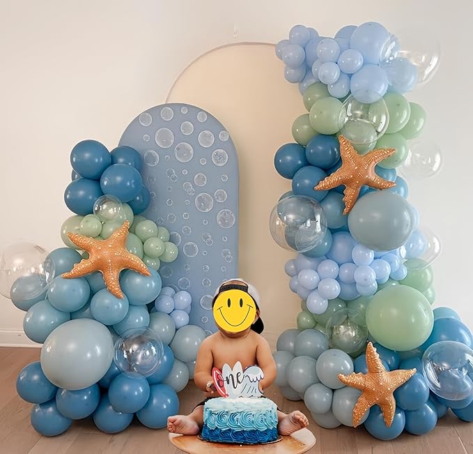 Under the Sea Balloon Arch - 139PCS Beach Themed Balloons Decoration White Macaron Green Deep Blue Balloon for Sea Pool Summer Shark Fish Birthday Baby Shower Boy Girl Party Decoration (Blue)