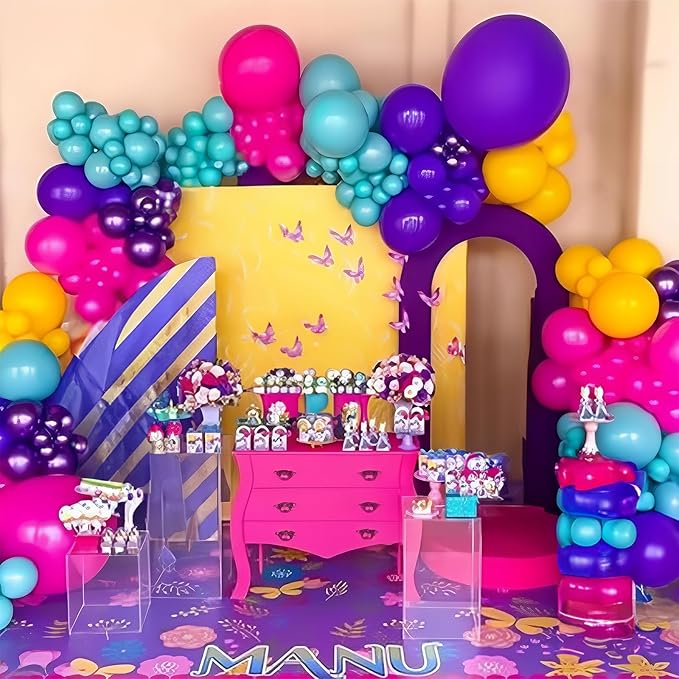 Pink Blue Purple Balloons Garland Arch Kit 132 Pcs Hot Pink Metallic Purple Teal Yellow Latex Helium Balloon Garland for Kids Magic Theme Baby Shower Mermaid Birthday Princess Party Decoration