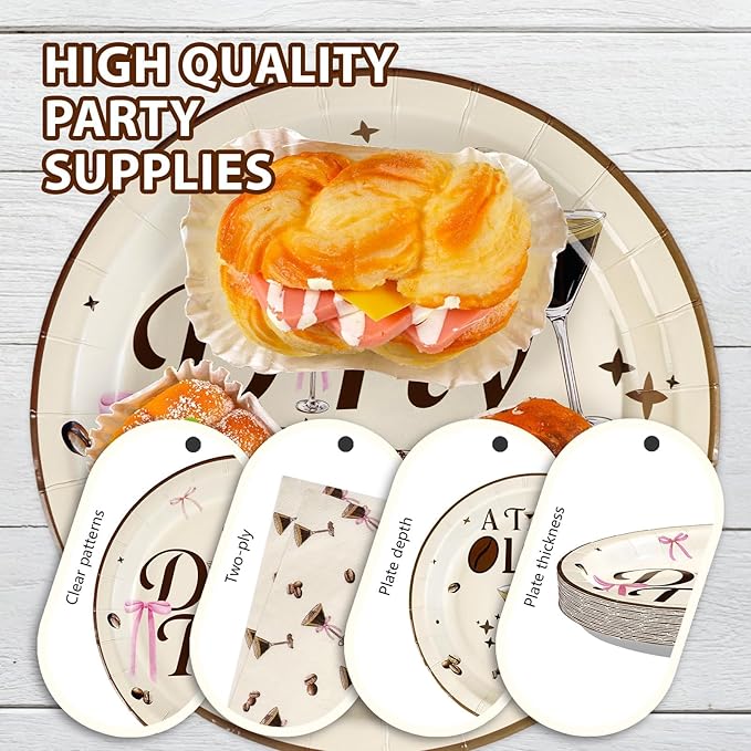 96Pcs Dirty 30th Birthday Decorations Espresso Martini 30th Plates and Napkins Disposable Thirtini Paper Tableware for Women 30 Year Old Martini Birthday Dirty Thirty Party Supplies, Serves 24