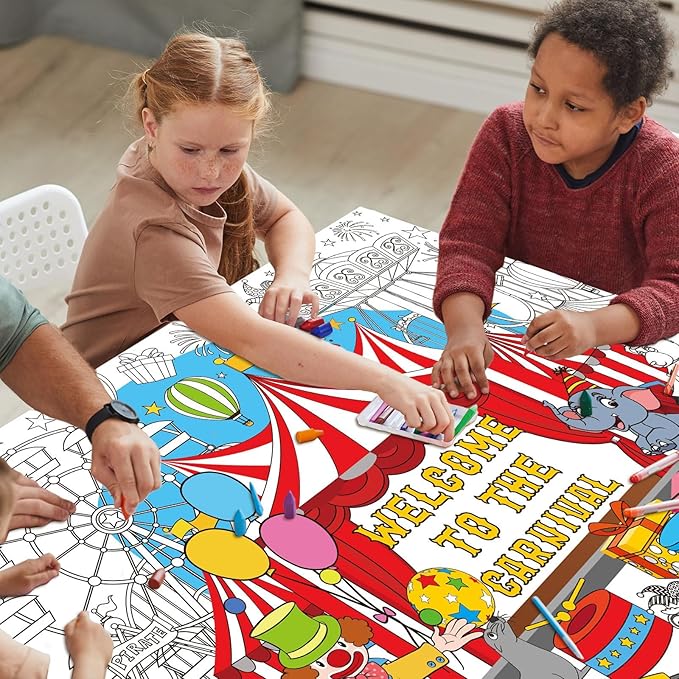 ZOIIWA Circus Carnival Coloring Poster for Kids Giant Large Circus Carnival Coloring Poster Jumbo Huge Tablecloth for Kids Classroom Home Birthday Party Supplies Favor 31.4 x 43.3 Inch