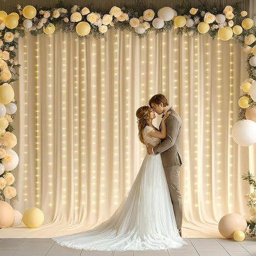 10 x 10ft Champagne Backdrop Curtains with Lights String for Wedding Polyester Photo Backdrop Drapes Wrinkle Free Long Curtains Backdrop for Birthday Parties Reception Baby Shower Ceremony-5 x 10ft 2P