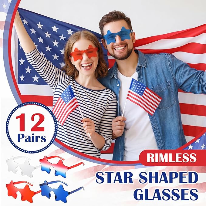Xuhal Star Shaped Sunglasses Bulk 4th of July Star Glasses Patriotic Glasses for Christmas Independence Day Party Favors