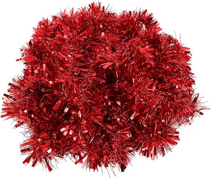 DECORA Red Tinsel Garland for Christmas Tree Decorations Wedding Birthday Party Supplies 33 FEET