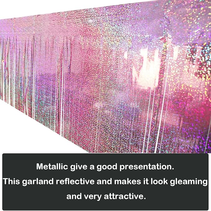 3 Pack Total 30 Feet Foil Fringe Garland Lilac Purple Metallic Wall Hanging Drapes Tassel Skirting Tinsel Streamers for Parade Float Trailer Birthday Wedding Party (Iridescent Purple)