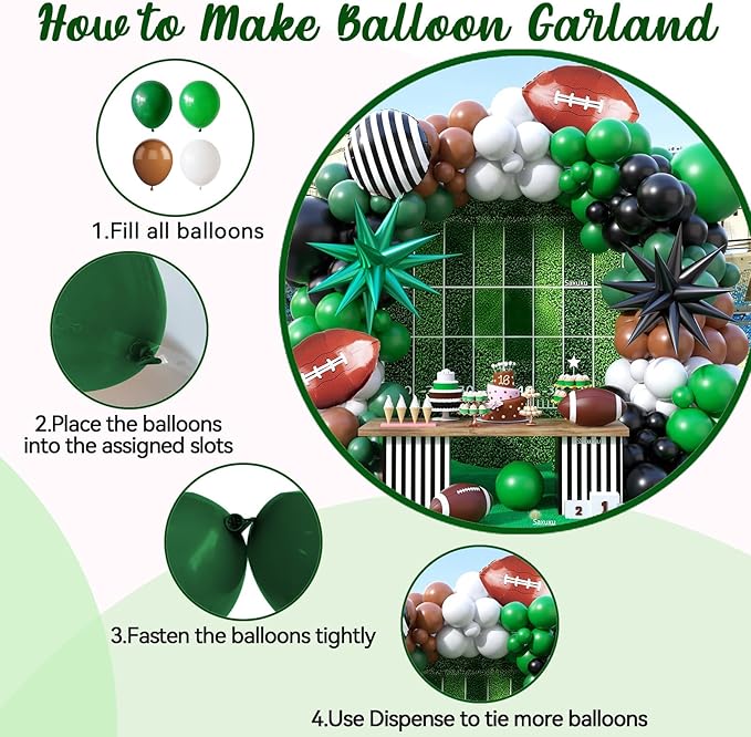 Football Balloon Arch Kit, Dark Green Brown White Black Checkered Football Foil Party Balloons with Star Foil Balloons for Boy Men Sport Birthday Party Decorations Baby Shower Graduation Supplies