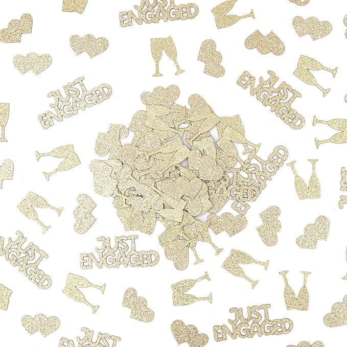 Champagne Gold Just Engaged Confetti for Engagement Party Decorations, Glitter Heart Table Confetti for Engaged Wedding Bachelorette Bridal Shower Party Decorations, 120pcs.