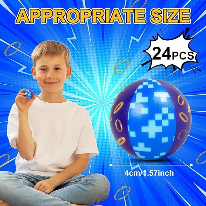 24 PCS Blue Golden Rings Stress Balls for Kids Party Favors, 1.57 Inch Anxiety Relief Fidget Sensory Toys Golden Rings Theme Squeeze Toys Bulk for Birthday Goodie Bags Carnival Gifts Classroom Prizes