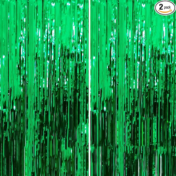 Dazzle Bright Backdrop Curtain, 3FT x 8FT Metallic Tinsel Foil Fringe Curtains Photo Booth Background for Baby Shower Party Birthday Wedding Engagement Bridal Shower (4, Green)