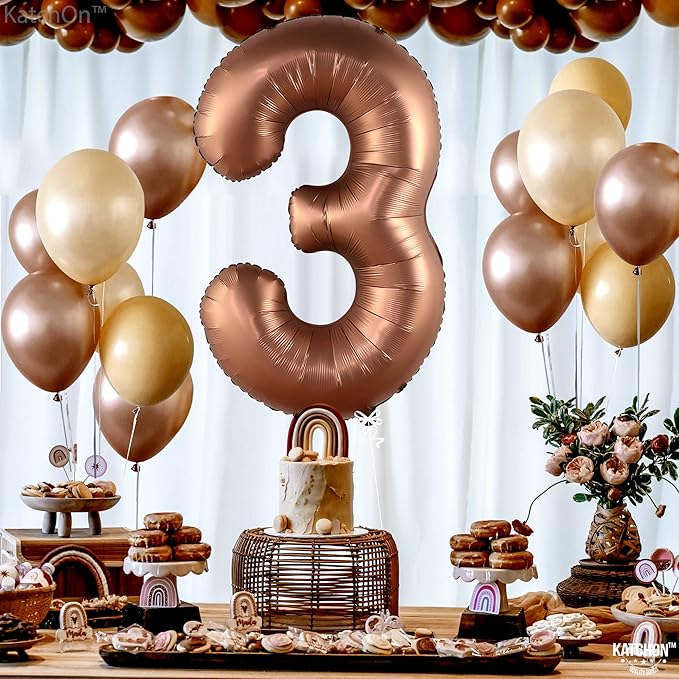 KatchOn, Coffee Brown Number 3 Balloon - 40 Inch | Big Brown 3 Balloon Number, Party Decorations for Girls | 3rd Birthday Decorations for Boys | 3 Foil Balloons, Safari Birthday