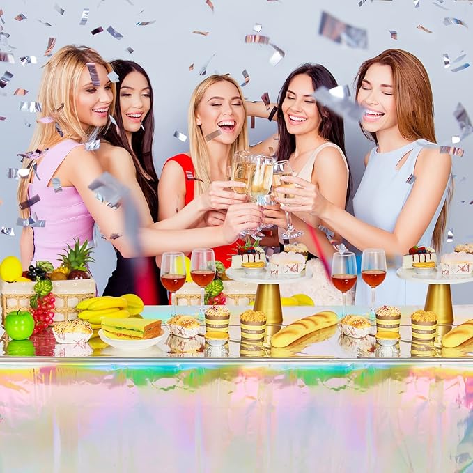 FunnyPars 1 Pack Iridescence Plastic Tablecloths Shiny Disposable Laser Rectangle Table Covers Holographic Foil Tablecloth Iridescent Party Decoration Birthday Bridal Wedding Christmas 54"x108"(Laser)