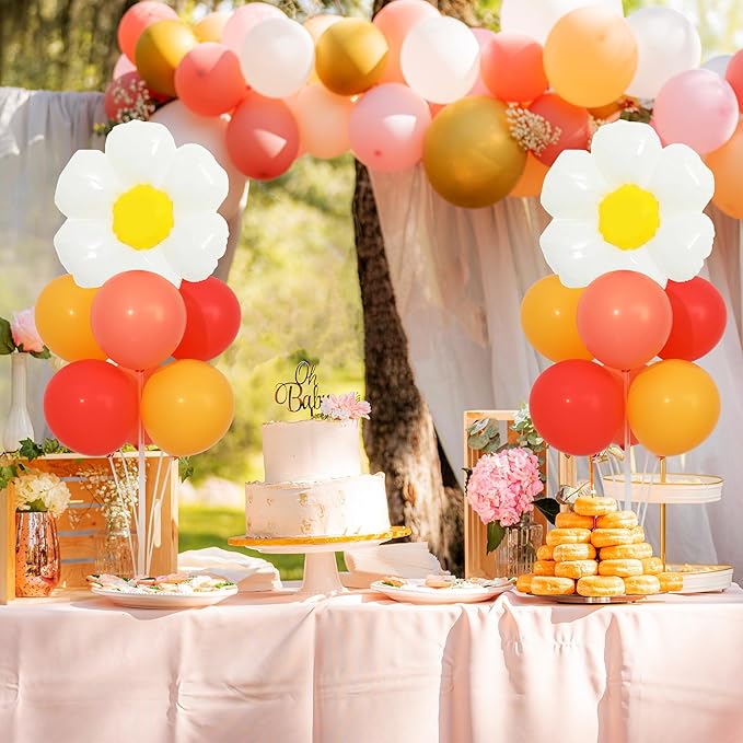 Daisy Balloon Table Centerpieces Stand Kit 2 Sets, Boho Groovy Party Decortions with Flower Daisy Foil Balloons for Birthday Wedding Baby Shower Theme Party