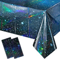 2Pcs Iridescent Space Tablecloths, Disposable Plastic Blue Galaxy Table Cloth Rectangle Table Covers for Space Starry Night Star Theme Party Birthday Party Decorations, 54x108 Inch