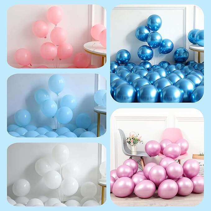 163pcs Little Snowflake Balloon Arch Kit - Metallic Pink Blue White Latex Balloons with Snowflake Foil Balloons for Winter Wonderland Party, Gender Reveal, Baby Shower, 1st Birthday Decorations