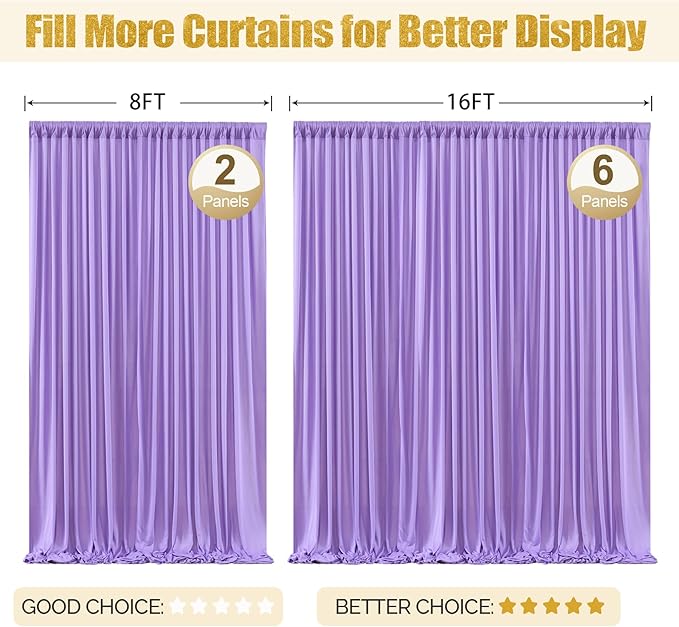 16x10FT Lavender Backdrop Curtains for Wedding Parties, Wrinkle Free Polyester Photography Backdrop Drapes for Wedding Baby Shower Birthday Parties Stage Background Stand Decorations 4x10ft,4 Panels