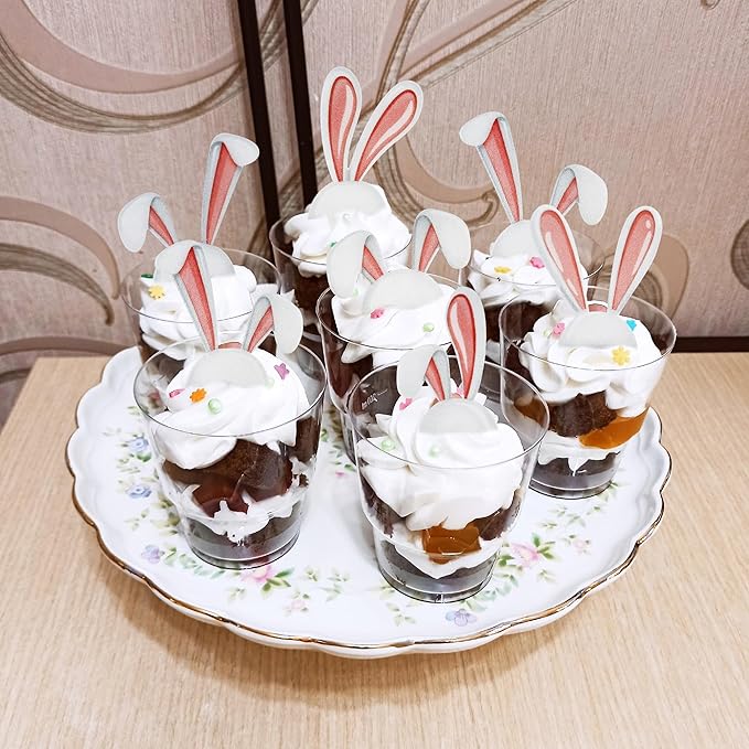 Ercadio 40Pcs Edible Easter Bunny Ear Cupcake Toppers Edible Rabbit Ears Cupcake Picks Drink Toppers for Easter Rabbit Theme Baby Shower Kids Boys Girls Birthday Party Cupcake Decorations Supplies
