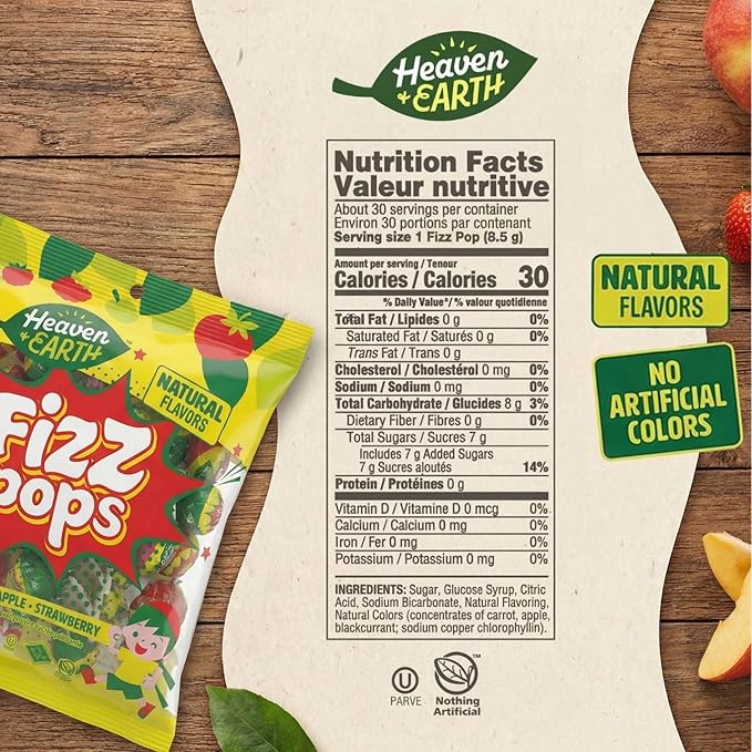 Heaven & Earth Berry, Apple, & Strawberry Fizz Pops (Approx. 38 Count) | All Natural Candy | Kosher | No Artificial Colors | Fun Fizzy Center | Bulk Pack for Parties & Goodie Bags