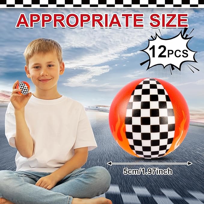 12 PCS Racing Car Stress Balls for Kids Party Favors, 1.97 Inch Anxiety Relief Fidget Sensory Toys, Racing Car Theme Squeeze Balls Bulk for Birthday Goodie Bags, Carnival Gifts & Classroom Prizes