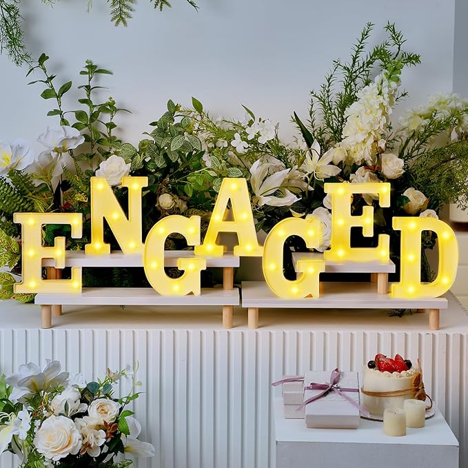 Honoson 7 Pcs Engagement Party Decorations, 6.5 Inch Engaged LED Letter Lights Sign Engaged Table Decoration for Wedding Engagement Bridal Shower