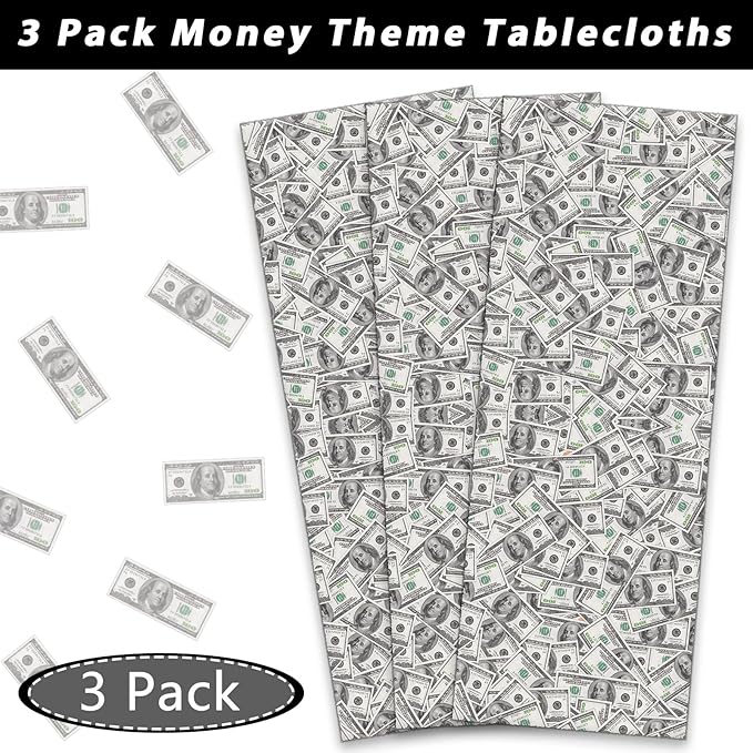 2 Pack Money Party Decorations Bill Dollar Signs Tablecloths Currency Symbol Money Table Covers Party Supplies for Dollar Birthday Casino Wedding Baby Showers Anniversary Party Favor 54 x 108 Inch