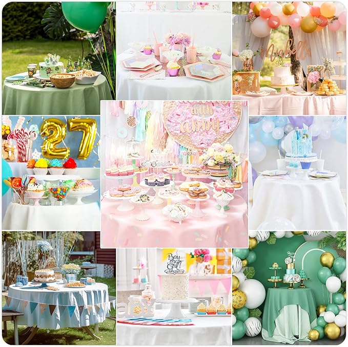 Mulbozy 2 Pcs Light Blue Round Tablecloth, 84 inches Disposable Plastic Light Blue Circle Table Covers for Baby Shower Wedding Bridal Shower Birthday Party Decorations