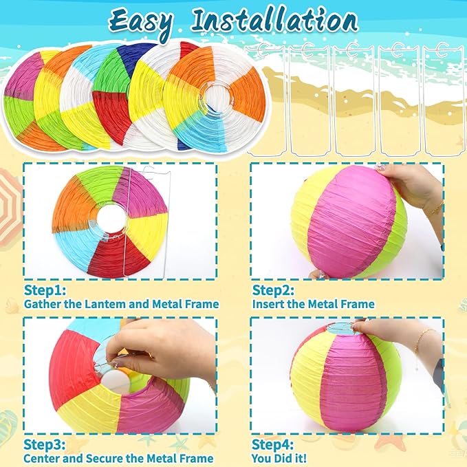 ADLKGG 15Pcs Pool Party Decorations Beach Ball Paper Lanterns, Summer Hawaiian Luau Themed Birthday Supplies, Reusable Decor for Outdoor Events, Indoor Classroom Home