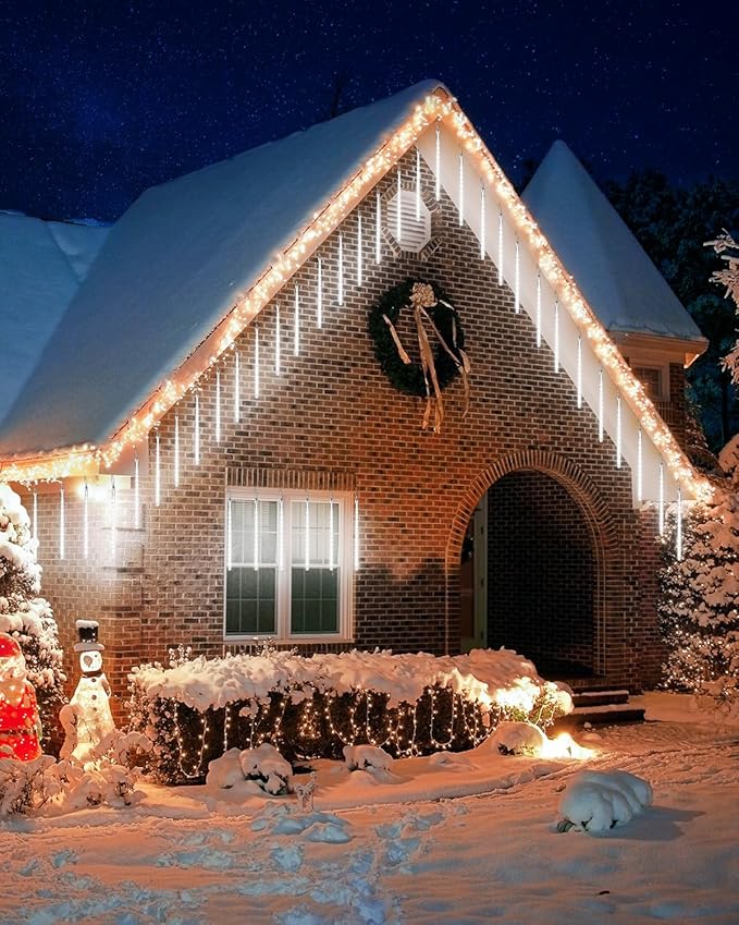 iBaycon 20 Tubes 640 LED Meteor Shower Rain Lights, 15.7 inches Cascading Icicle Lights Waterproof Outdoor, Connectable Falling Raindrop Light with Timer for Holiday Party Christmas Decorations