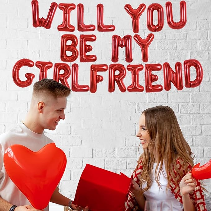 TONIFUL 16 Inch Red Will You Be My Girlfriend Letter Balloons Be My Girlfriend Balloon Banner for Romantic Decorations Anniversary Engagement Wedding Bridal Shower Party Supplies