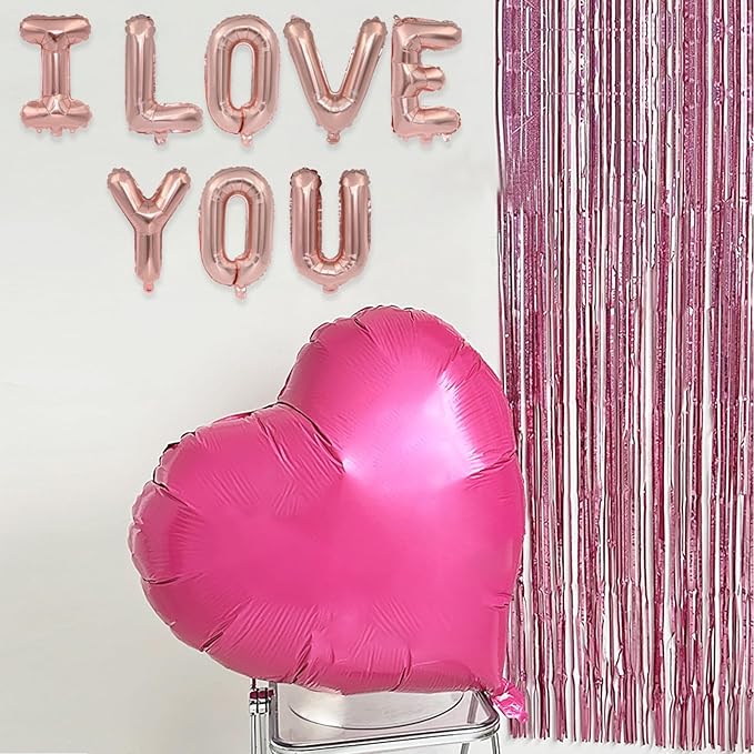 2 Set 16Pcs Rose Gold I LOVE YOU Letter Balloons 16in Balloon Foil Letter Decorations Party Decor Rose Gold Letter Balloons I LOVE YOU Party Supplies