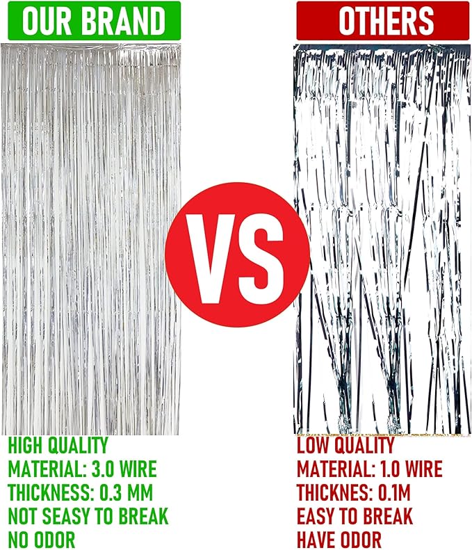 Dazzle Bright 2 Pack Backdrop Curtain, 3FT x 8FT Metallic Tinsel Foil Fringe Curtains Photo Booth Background for Baby Shower Party Birthday Wedding Engagement Bridal Shower (Silver)
