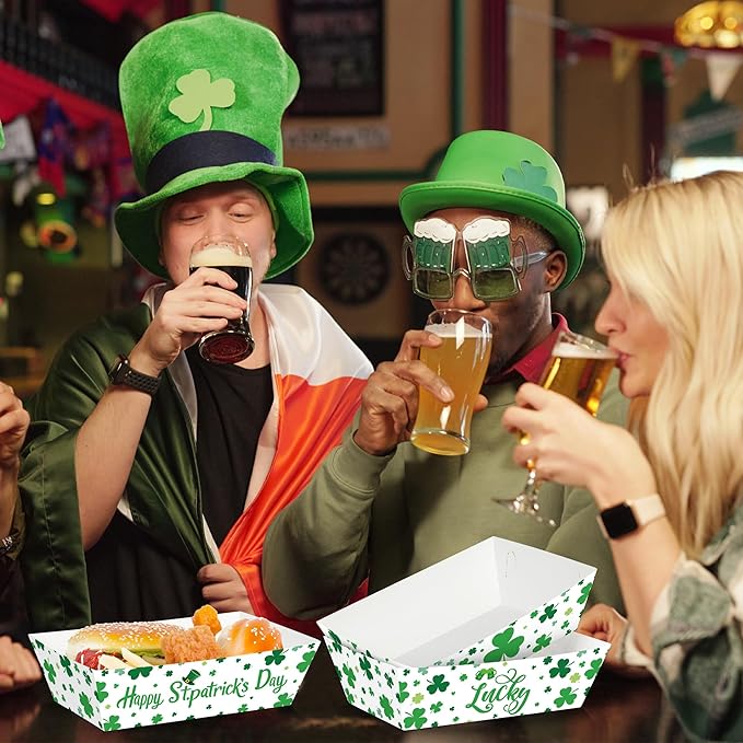 50 Pcs St. Patricks Day Decorations, Paper St. Patricks Day Food Trays, Disposable Shamrock Platters Green Snack Serving Trays, St Patrick's Party Supplies Irish Decor for Irish Bar Family Gatherings