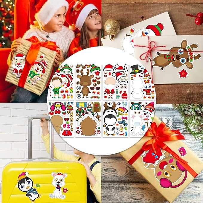 24 Sheets Christmas Stickers for Kids Make a Face Stickers Make Your Own Christmas Characters Mix and Match Stickers, Christmas Party Games Sticker for Christmas Party Favor Supplies School Rewards