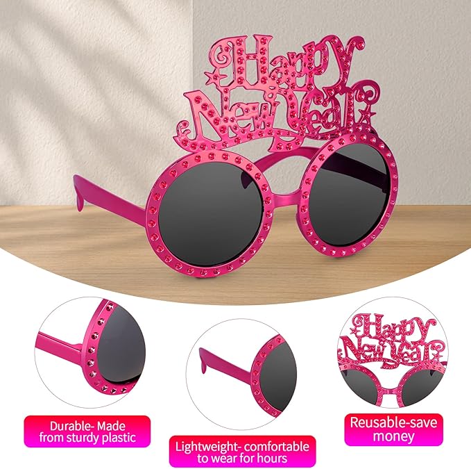 Happy New Year Metallic Glasses Shiny 2026 Party Eyeglasses for Adults & Kids Fun NYE Accessories & Photo Booth Props