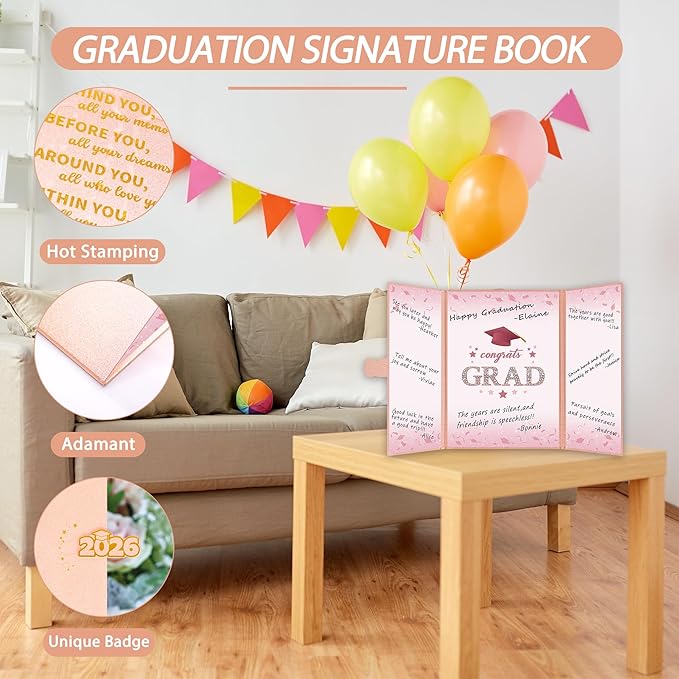 Vlipoeasn 2026 Graduation Guest Book Alternative, Rose Gold Class of 2026 Graduation Party Decorations, Graduation Signature Book for 2026 College High School, Unique Graduation Gifts for Friends