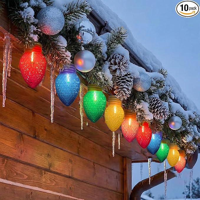 Jumbo Christmas Lights String,16FT C7 Giant Christmas Lights Decorations Connectable Hanging Lights with 10 Multicolor Strawberry Big Bulb for Roof Yard Garden Outside Decor