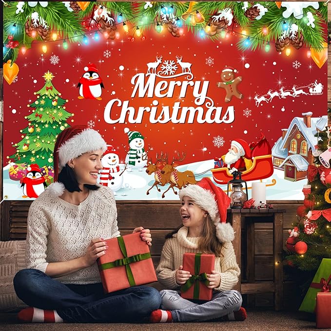 Christmas Party Decorations Dinnerware Set,225 PCS Xmas Party Decoration with Merry Christmas Plates and Napkins Cups Banner Tablecloth Balloons Backdrop for Holiday Party Supplies Serve 20