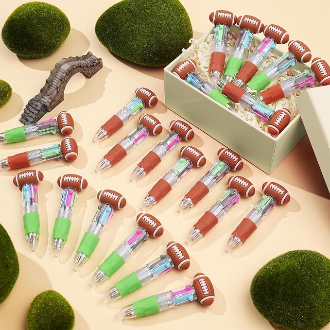 CZWZ 30Pcs Mini Multicolor Pens in One 4-in-1 Cute Pens Bulk, Ballpoint Pen for Birthdays and Parties, Fun Gifts Assorted Ink Kawaii Pen(Football)