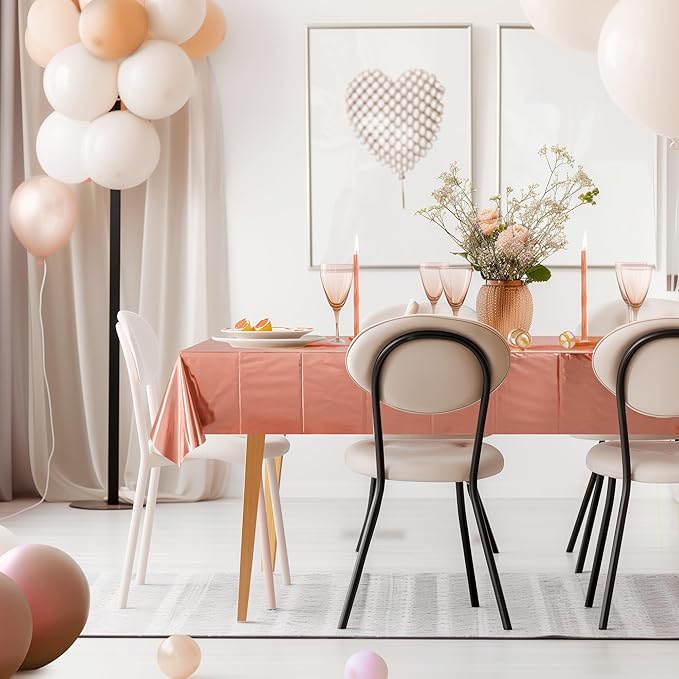 2pcs Rose Gold Foil Tablecloth 54*72inch Plastic Weddng Birthday Party Table Cloths Disposable Waterproof Table Cover for Elegant Event Anniversary Baby Shower Graduation Party Supplies
