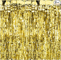 Pack of 2 Gold Foil Fringe Curtains – Gold Tinsel Backdrop for Photo Booth, Birthday, Wedding, Baby Shower, Bachelorette, Christmas & Holiday Party Decorations