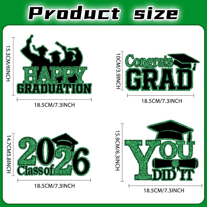4Pcs Graduation Decorations Class of 2025 Wood Table Centerpieces Congrats Grad Wooden Sign Graduation Table Toppers Congratulate Tiered Tray Decor for 2025 Graduation Party(Green-Black)