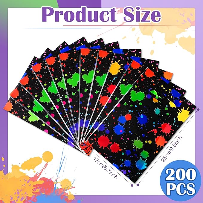 200 Pcs Neon Party Favor Bags Bulk Glow in The Dark Goodie Bags Neon Candy Treat Gift Supplies for Retro 80's 90's Birthday Party Decoration