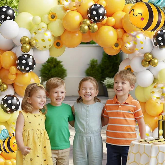 Bee Balloon Arch Kit, Black Yellow White Gold Balloon Garland with Bee Foil, Sunflower Decor for Bee Birthday, Baby Shower, Gender Reveal, Party Decorations