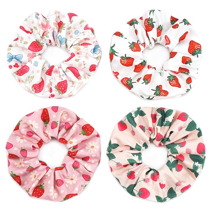 Strawberry Hair Scrunchies for Women Girls Cute Fun Fruit Elastic Hair Ties Ponytail Holder Party Favors Hair Accessories
